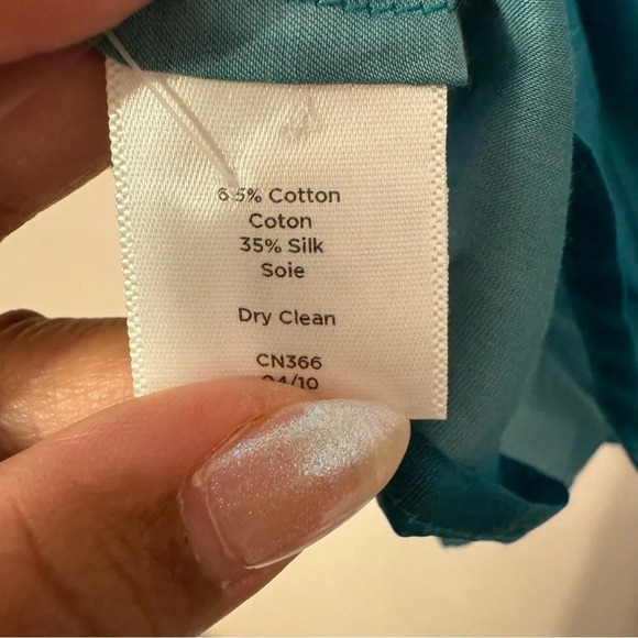 Talbots Turquoise Silk Cotton Ruffle  Bib Top Blouse Womens Size 14P NWT - Picture 9 of 9